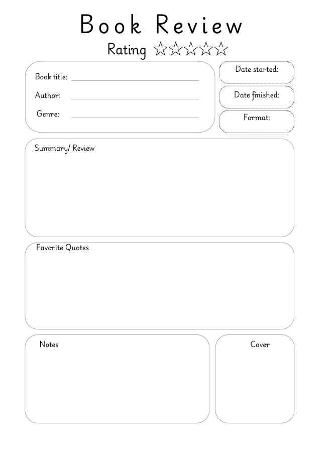 printable book review template