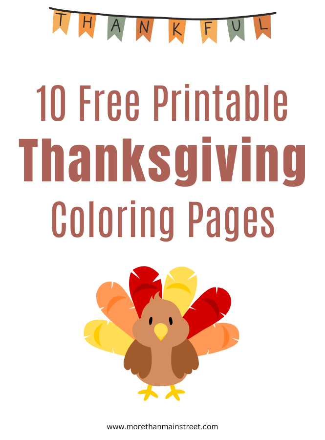 10 Free Printable Thanksgiving Coloring pages with image of multicolored turkey