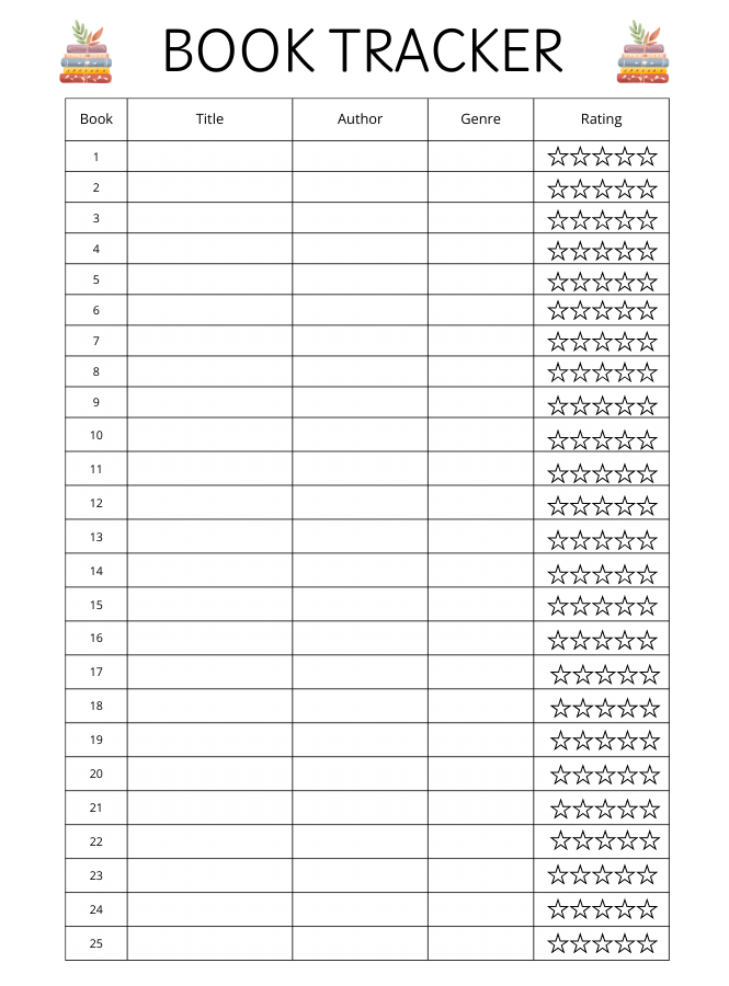 Printable reading log