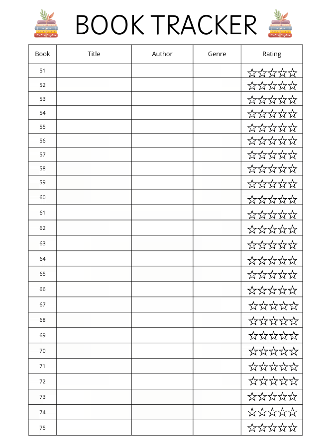 printable book log