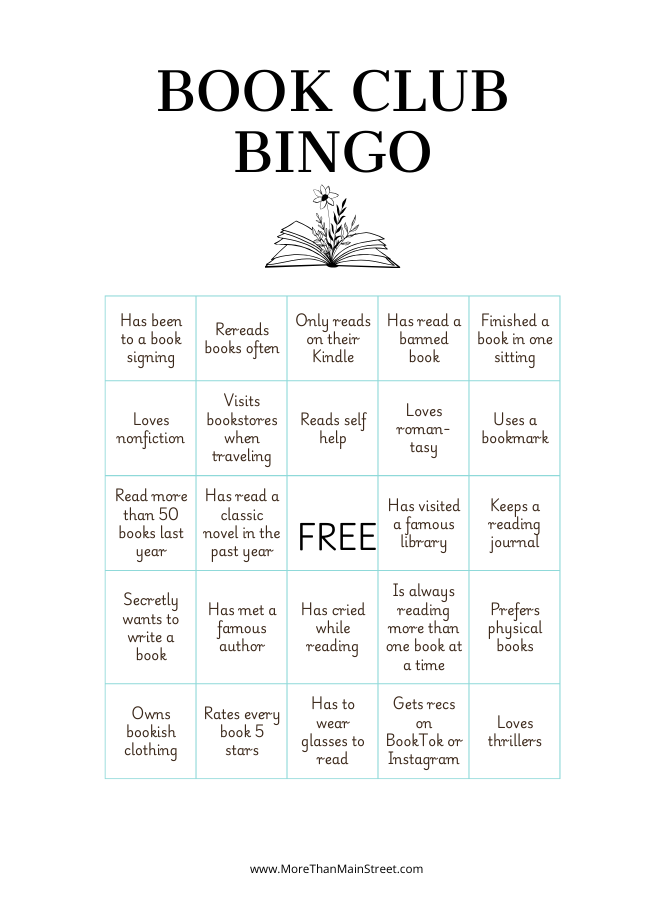 Printable Book Club Bingo