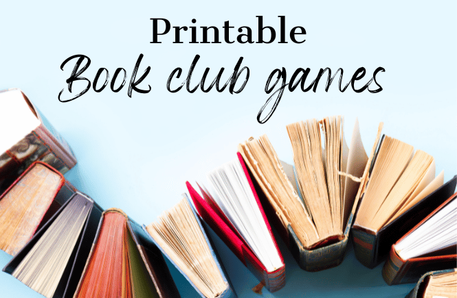 Printable book club games with image of books viewed from above